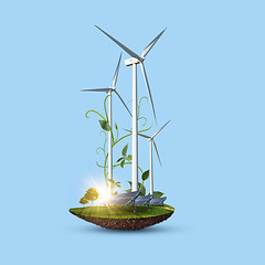 Image showing Wind turbines and solar panels as alternative renewable energy.