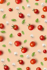 Image showing Fresh natural pizza infredients tomatoes, basil and cheese.