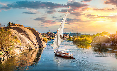 Image showing Sailboat at sunset