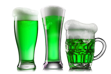 Image showing Natural organic green beer in the different glasses.