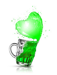 Image showing Beer splash in the shape of shamrock leaf.