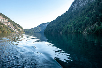 Image showing Stunning deep green waters of Konigssee, known as Germany deepest and cleanest lake