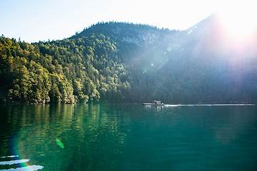 Image showing Stunning deep green waters of Konigssee, known as Germany deepest and cleanest lake