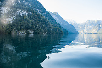 Image showing Stunning deep green waters of Konigssee, known as Germany deepest and cleanest lake