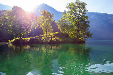 Image showing Stunning deep green waters of Konigssee, known as Germany deepest and cleanest lake