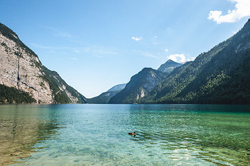 Image showing Stunning deep green waters of Konigssee, known as Germany deepest and cleanest lake