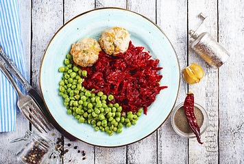 Image showing cutlets with peas