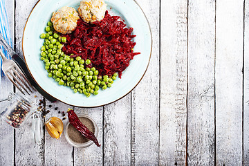 Image showing cutlets with peas