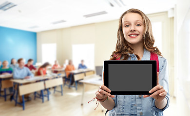 Image showing student girl with school bag and tablet computer