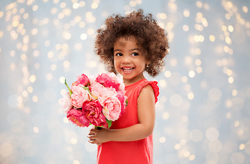 Image showing happy little african american girl with flowers