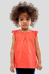 Image showing sad little african american girl over grey