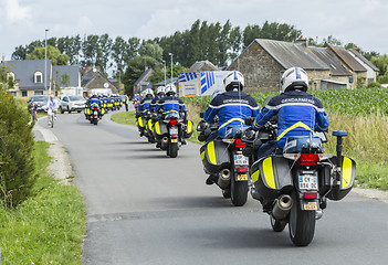 Image showing Row of French Policemen on Bikes - Tour de France 2016