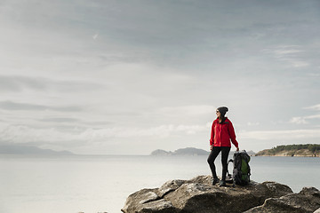 Image showing Woman exploring the coast