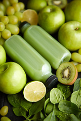 Image showing Fresh fruits and vegetables in green color concept