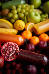 Image showing Healthy food concept. Various mixed fruits, vegetables and juices formed in rainbow