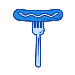 Image showing Grilled sausage on fork line icon.