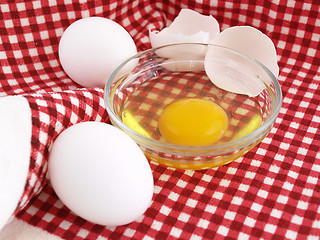 Image showing Eggs on Red Cloth