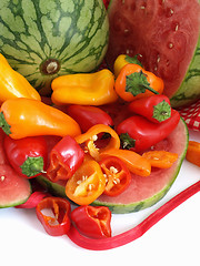 Image showing Peppers and Watermelon