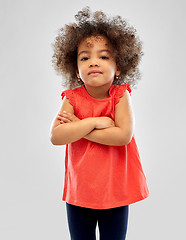 Image showing displeased little african american girl over grey