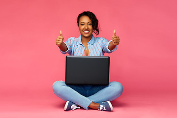 Image showing happy african american woman with laptop computer