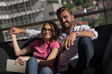 Image showing Young couple watching television