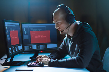 Image showing hacker with access denied messages on computers
