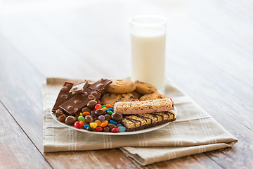 Image showing chocolate, cookies, candies and muesli bars