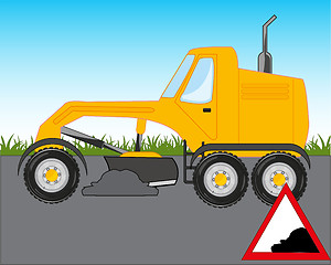 Image showing Vector illustration of the cartoon of the grader on road