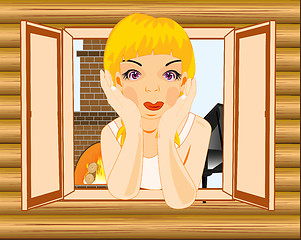 Image showing Making look younger girl in open window