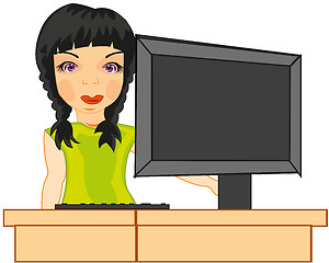 Image showing Girl for computer on white background is insulated