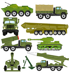 Image showing Vector illustration of the weapon and transport facilities for army