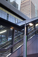 Image showing Modern architecture - Futuristic city view on stairs decorated with shiny steel plates