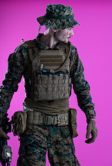 Image showing modern warfare soldier pink backgorund