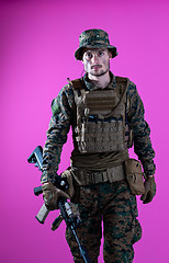 Image showing modern warfare soldier pink backgorund