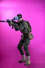 Image showing soldier in battle using virtual reality glasses