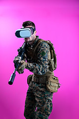 Image showing soldier in battle using virtual reality glasses