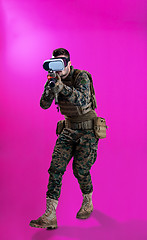 Image showing soldier in battle using virtual reality glasses