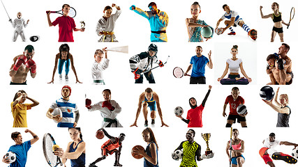 Image showing Portrait of multiethnic group of sportsman on white background