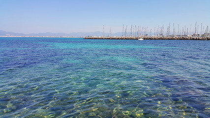 Image showing Beautiful sea views with transparent turquoise water, yachts and