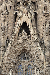 Image showing Detail of Nativity facade of Sagrada Familia church in Barcelona