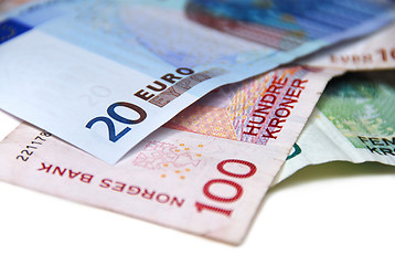 Image showing Euro and Norwegian money