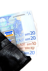 Image showing Euro and Visa-card in Wallet