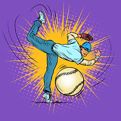 Image showing Baseball player serves ball