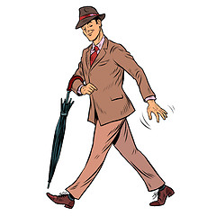Image showing Elegant retro gentleman with an umbrella