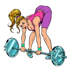 Image showing Female athlete weightlifting lifting barbell