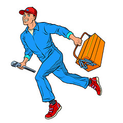 Image showing Male master repairman runs