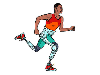 Image showing disabled african man running with legs prostheses