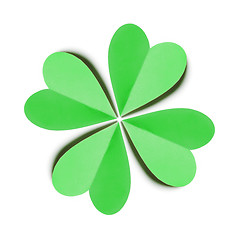 Image showing Handcraft paper green clover\'s four petals.