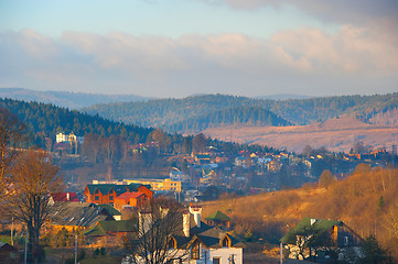 Image showing Carpathians mountains village autumn landscape