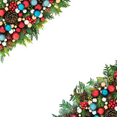 Image showing Christmas Background Border with Flora and Baubles